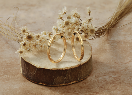 14k Satin Diamond-cut Endless Hoop Earrings, 20 x 2mm