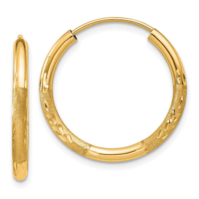 14k Satin Diamond-cut Endless Hoop Earrings, 20 x 2mm