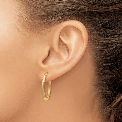 14K Satin Diamond-cut Endless Hoop Earrings, 25 x 2mm