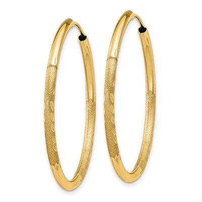 14K Satin Diamond-cut Endless Hoop Earrings, 30 x 2mm