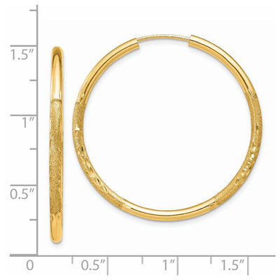 14K Satin Diamond-cut Endless Hoop Earrings, 30 x 2mm