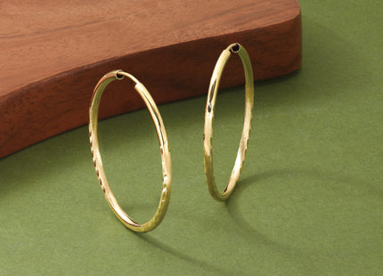 14k Satin Diamond-cut Endless Hoop Earrings, 30 x 2mm