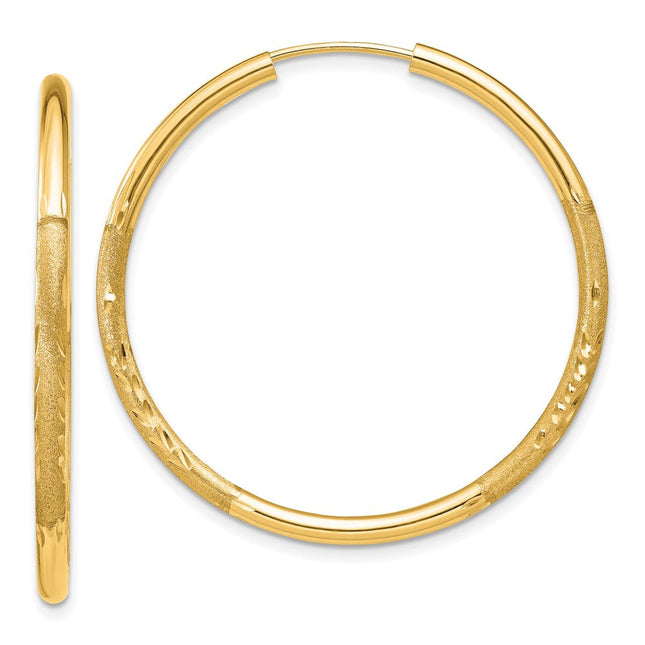 14k Satin Diamond-cut Endless Hoop Earrings, 30 x 2mm