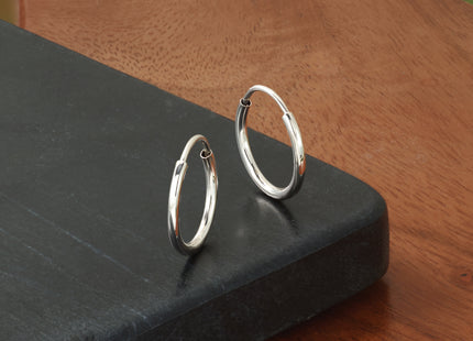 14k White Gold Polished Endless Hoop Earrings, 14 x 1.5mm