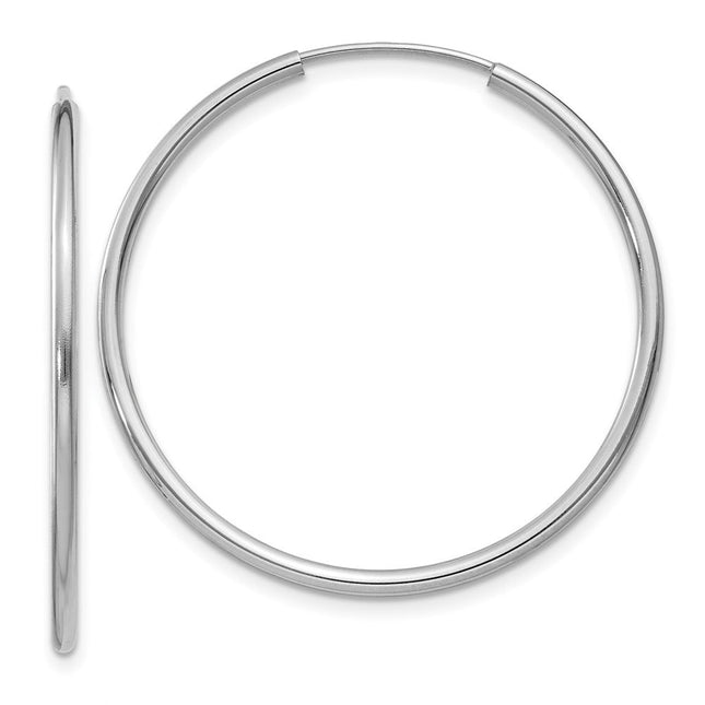 14k White Gold Polished Endless Hoop Earrings, 30 x 1.5mm