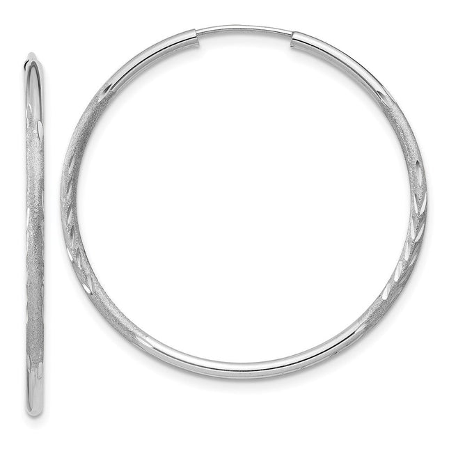 14k White Gold Diamond-cut Endless Hoop Earrings, 30 x 1.5mm