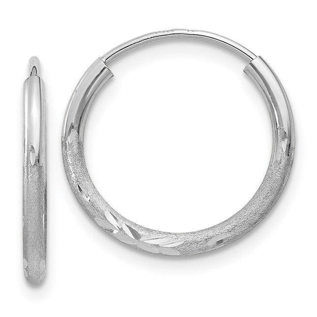 14k White Gold Diamond-cut Endless Hoop Earrings, 14 x 1.5mm