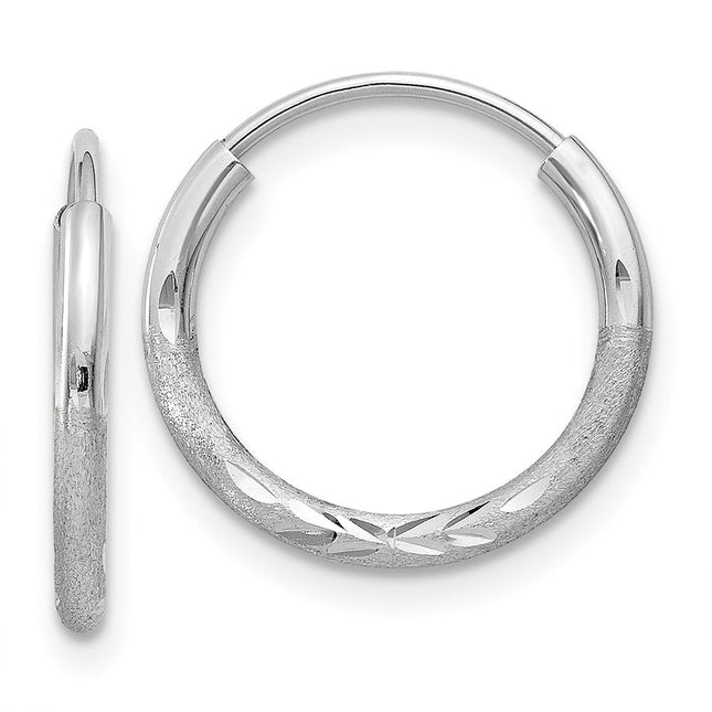 14k White Gold Diamond-cut Endless Hoop Earrings, 12 x 1.5mm