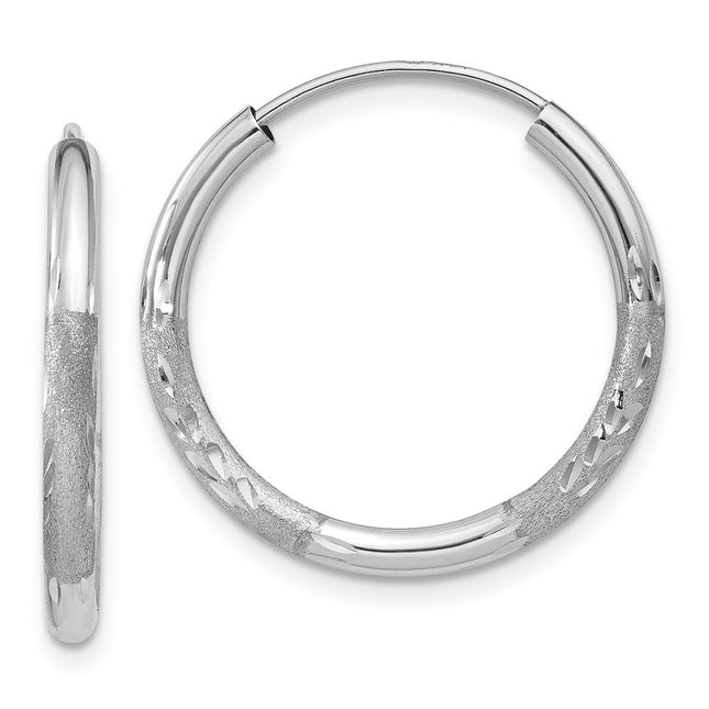 14k White Gold Diamond-cut Endless Hoop Earrings, 18 x 2mm