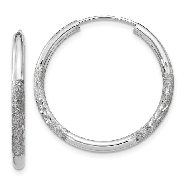 14k White Gold Diamond-cut Endless Hoop Earrings, 20 x 2mm