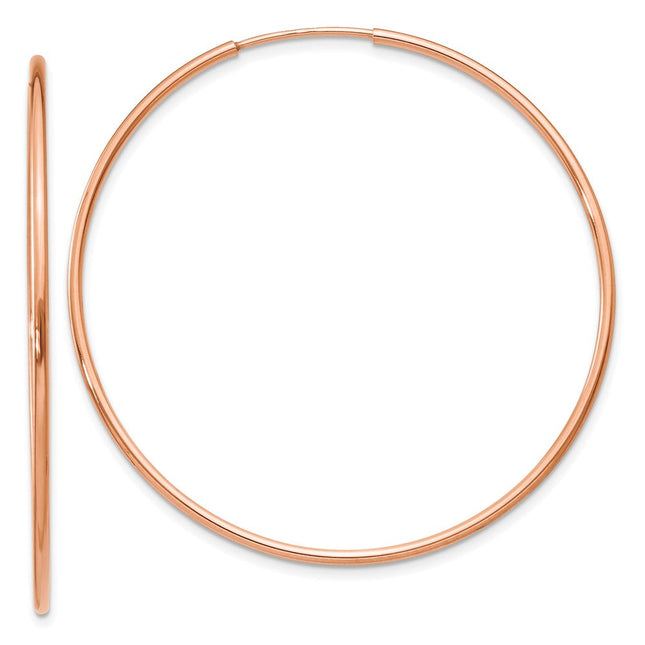 14k Rose Gold Polished Endless Hoop Earrings, 40 x 1.25mm