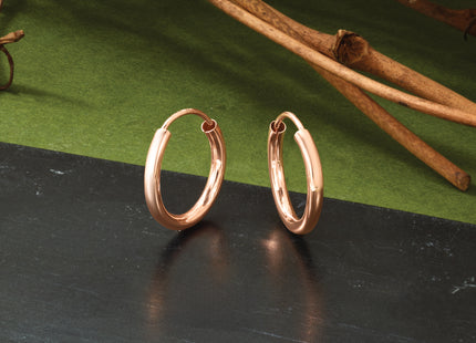 14k Rose Gold Polished Round Endless Hoop Earrings, 16 x 2mm