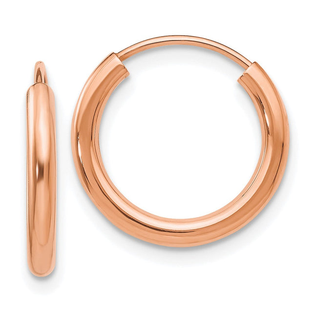 14k Rose Gold Polished Round Endless Hoop Earrings, 16 x 2mm
