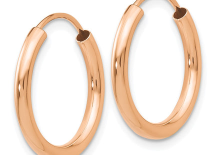 14K rose gold hoop earrings, alternate view