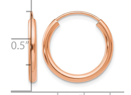 14K rose gold hoop earrings, further view