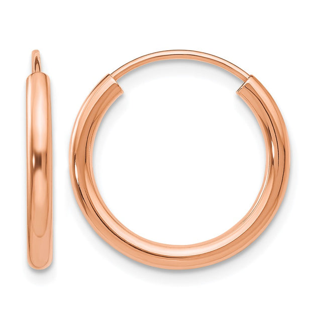 14k Rose Gold Polished Round Endless Hoop Earrings, 18 x 2mm