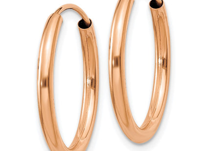14K rose gold hoop earrings, alternate view
