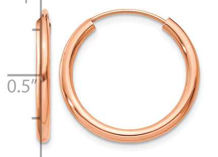 14k Rose Gold Polished Round Endless Hoop Earrings, 20 x 2mm