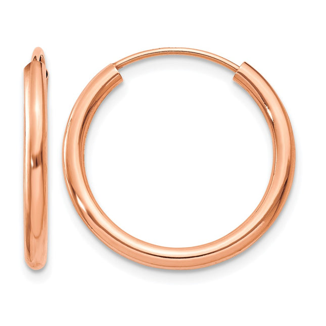 14k Rose Gold Polished Round Endless Hoop Earrings, 20 x 2mm