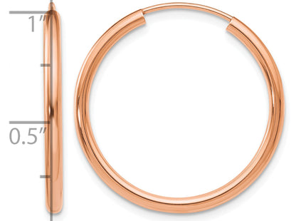 14k Rose Gold Polished Round Endless Hoop Earrings, 25 x 2mm