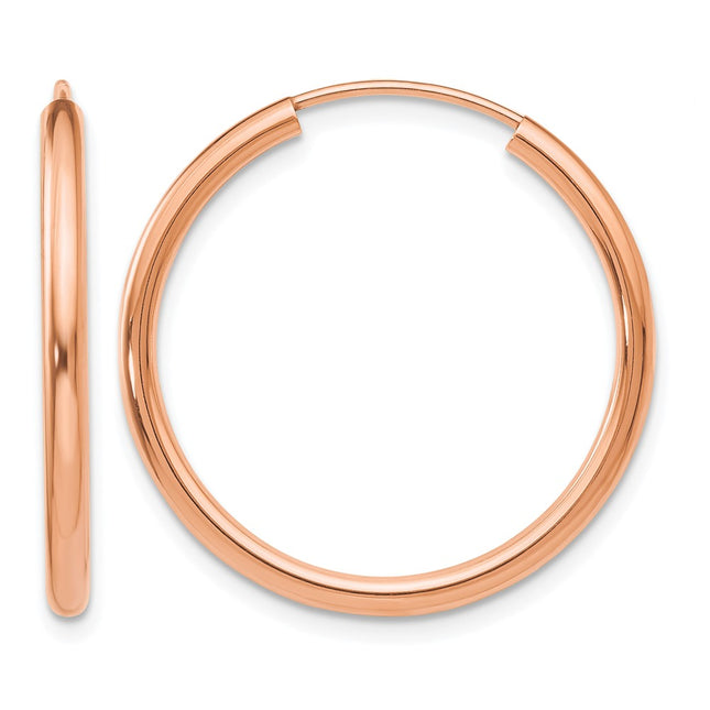 14k Rose Gold Polished Round Endless Hoop Earrings, 25 x 2mm
