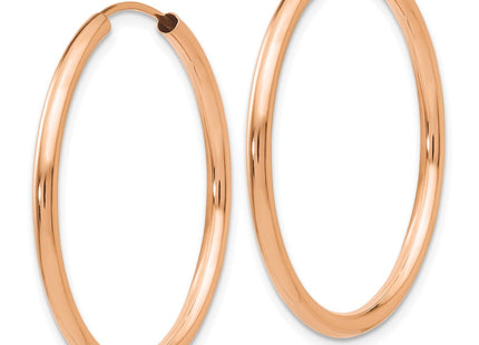 14K rose gold hoop earrings, alternate view