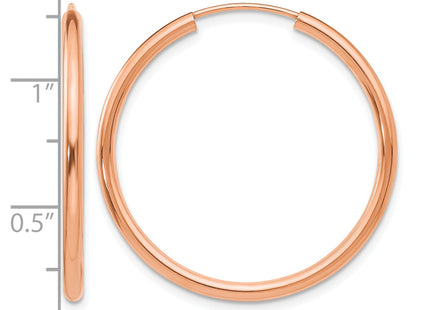 14k Rose Gold Polished Round Endless Hoop Earrings, 30 x 2mm