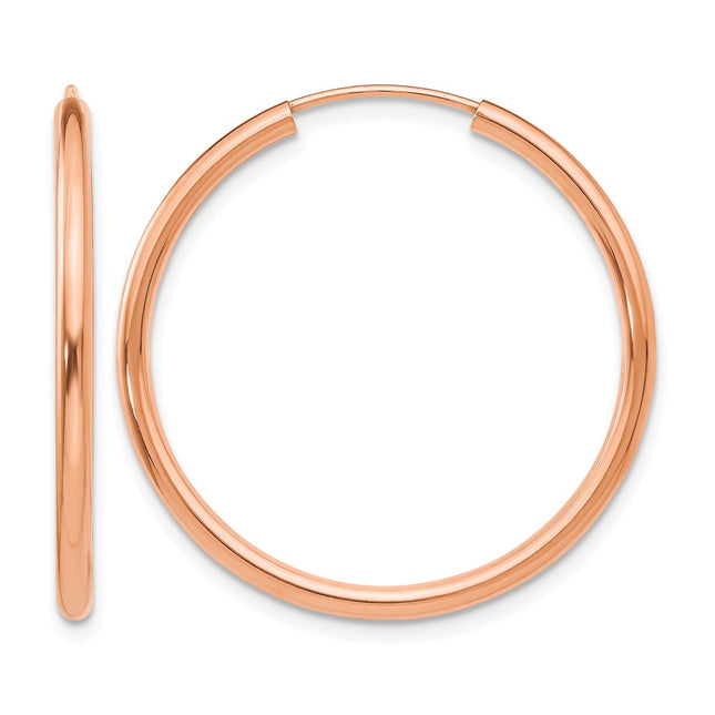 14k Rose Gold Polished Round Endless Hoop Earrings, 30 x 2mm