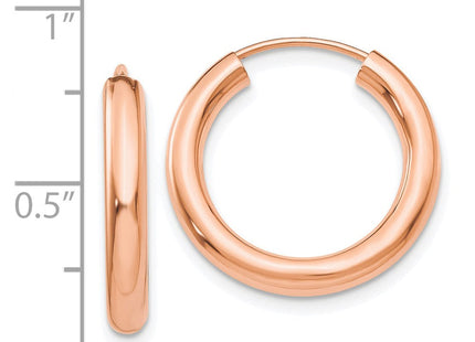 14k Rose Gold Polished Endless Tube Hoop Earrings (Style XY1251)