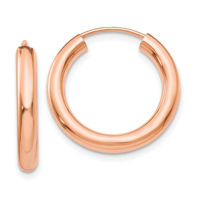 14k Rose Gold Polished Endless Tube Hoop Earrings, 20 x 3mm