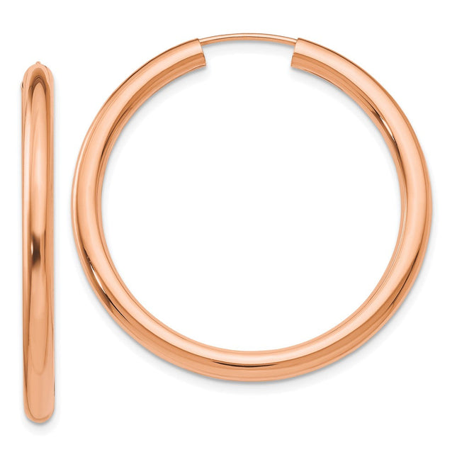 14k Rose Gold Polished Endless Tube Hoop Earrings, 35 x 3mm
