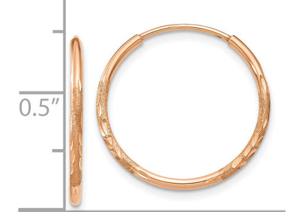 14K rose gold hoop earrings, further view