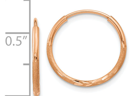 14k Rose Gold Diamond-cut Endless Hoop Earring, 16 x 1.25mm