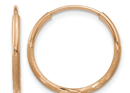14k Rose Gold Diamond-cut Endless Hoop Earring, 16 x 1.25mm