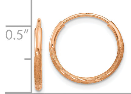 14k Rose Gold Diamond-cut Endless Hoop Earring, 14 x 1.25mm