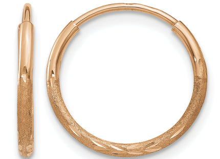 14k Rose Gold Diamond-cut Endless Hoop Earring, 14 x 1.25mm