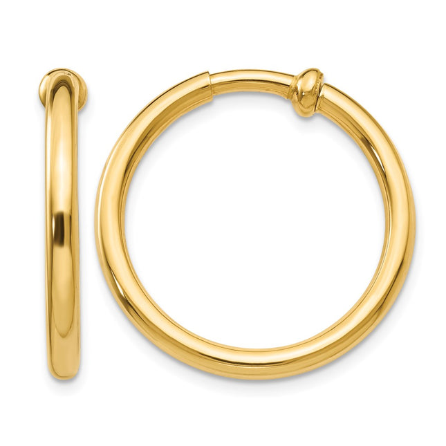 14k Non-Pierced Hoops Earrings, 20 x 2.5mm