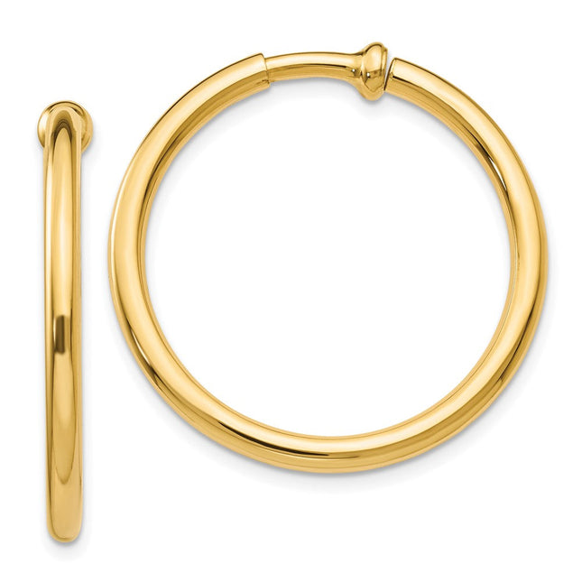 14k Non-Pierced Hoops Earrings, 25 x 2.5mm