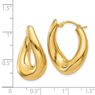 14K Twisted Oval Hoop Earrings, 23 x 9mm