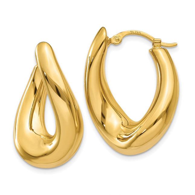 14k Twisted Oval Hoop Earrings, 23 x 9mm