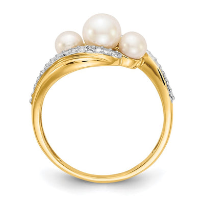 14K Diamond and FW Cultured 3-Pearl Bypass Ring