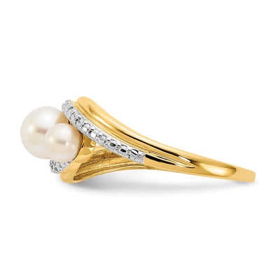 14K Diamond and FW Cultured 3-Pearl Bypass Ring