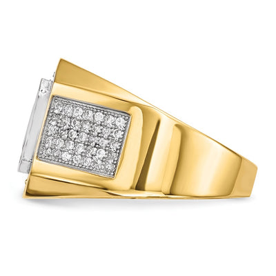 14K w/Rhodium CZ & Emerald-cut Red CZ Mens Ring