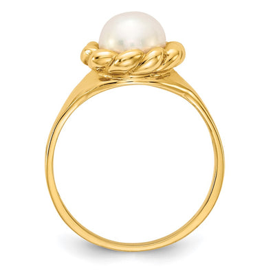 14K White Button Freshwater Cultured Pearl Ring