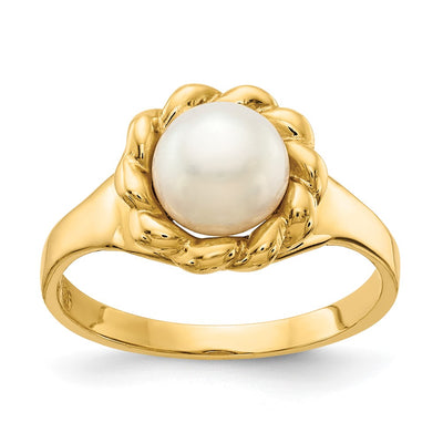 14K White Button Freshwater Cultured Pearl Ring