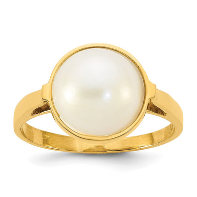 14K Polished White Saltwater Cultured Mabe Pearl Size 7 Ring