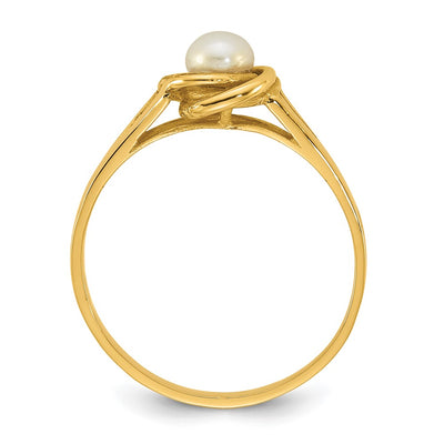 14K Polished White Button White Freshwater Cultured Pearl Size 7 Ring