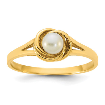 14K Polished White Button White Freshwater Cultured Pearl Size 7 Ring