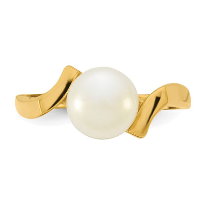 14K Polished Button White Freshwater Cultured Pearl Size 7 Square Shank Ring