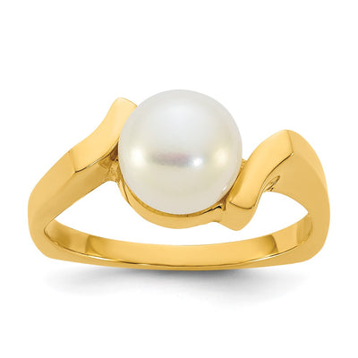 14K Polished Button White Freshwater Cultured Pearl Size 7 Square Shank Ring